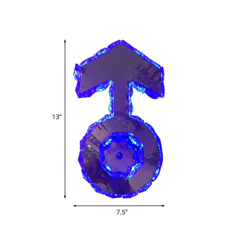 BowLift | Faceted Crystal Boys Logo Wall Light Minimal Style LED Bedroom Wall Lamp in Chrome, Warm/White/Blue Light