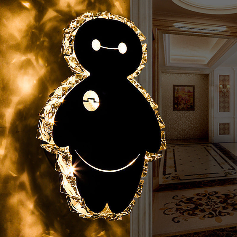 BowLift | Chrome Cartoon Snowman Wall Mount Light Fixture Simple K9 Crystal LED Bedroom Wall Lighting Ideas in Warm/White Light