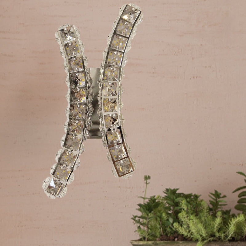 BowLift | Chrome Curved Wall Sconce Light Simple Inclined Crystal Prism Living Room LED Wall Lamp