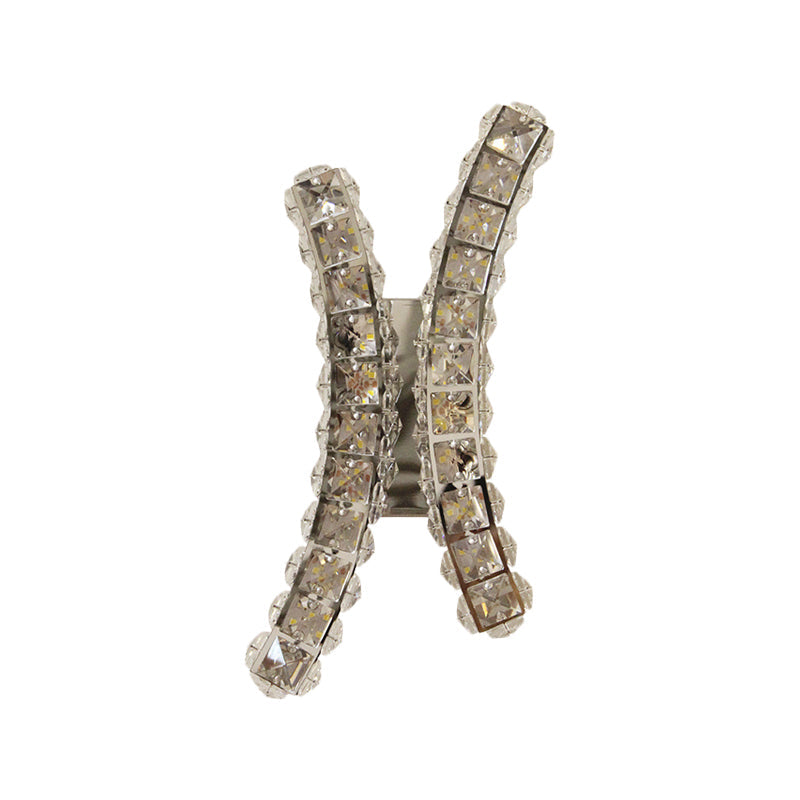 BowLift | Chrome Curved Wall Sconce Light Simple Inclined Crystal Prism Living Room LED Wall Lamp