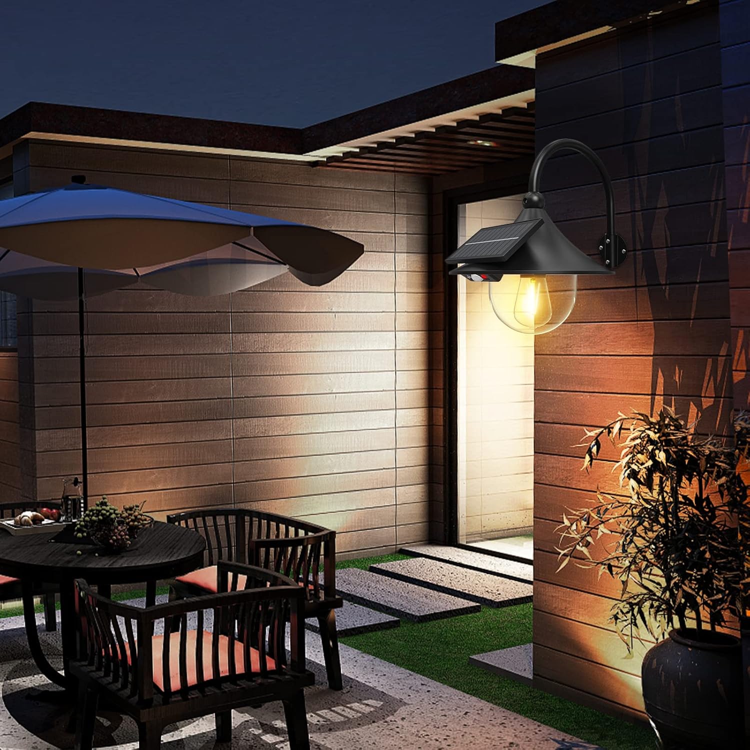 BowLift | Solar Motion Barn Wall Lights with 3 Modes & Gooseneck Design (2 Pack) – Halden