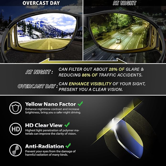 BowLift | Polarised Night Vision Driving Glasses | Anti-Glare, Lightweight & Ideal for Low-Light Conditions