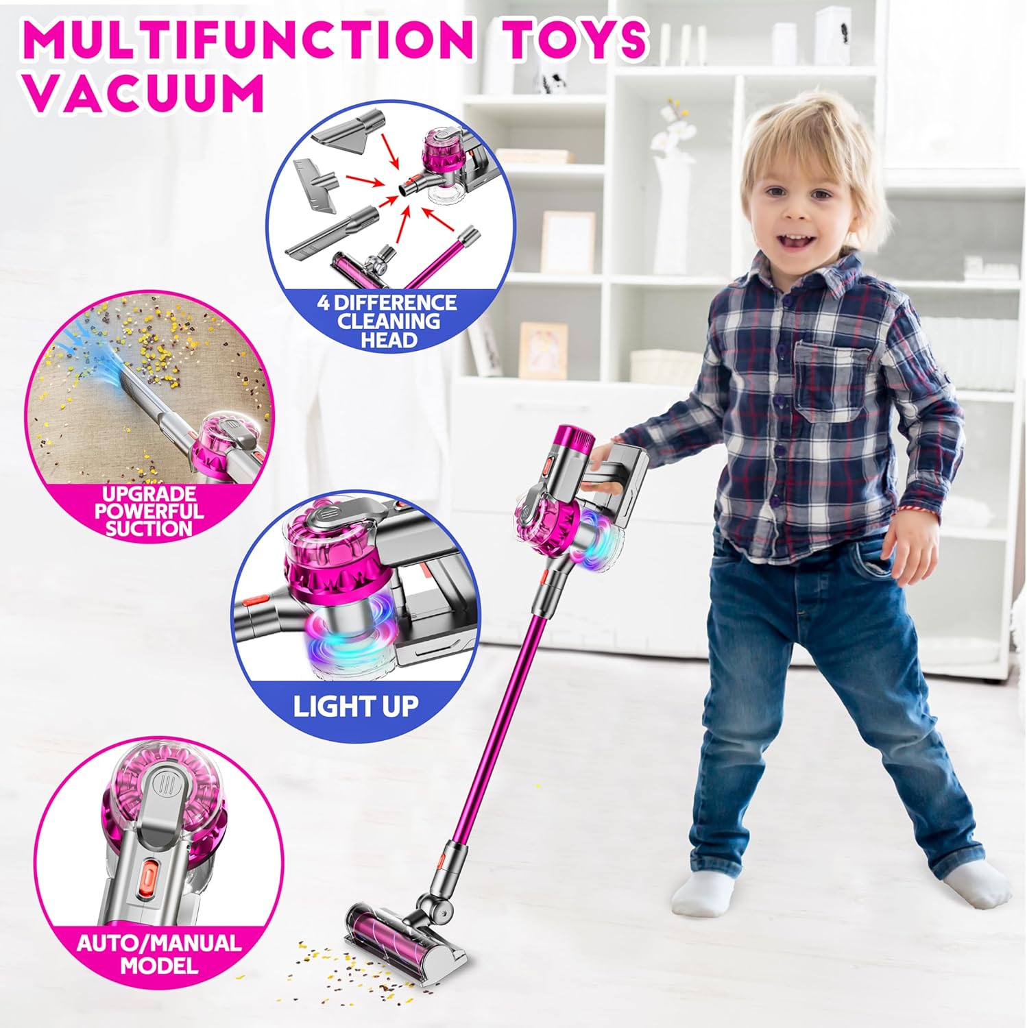 BowLift | 4-in-1 Kids Vacuum Cleaner | Real Working Toy Vacuum with Lights & Sounds