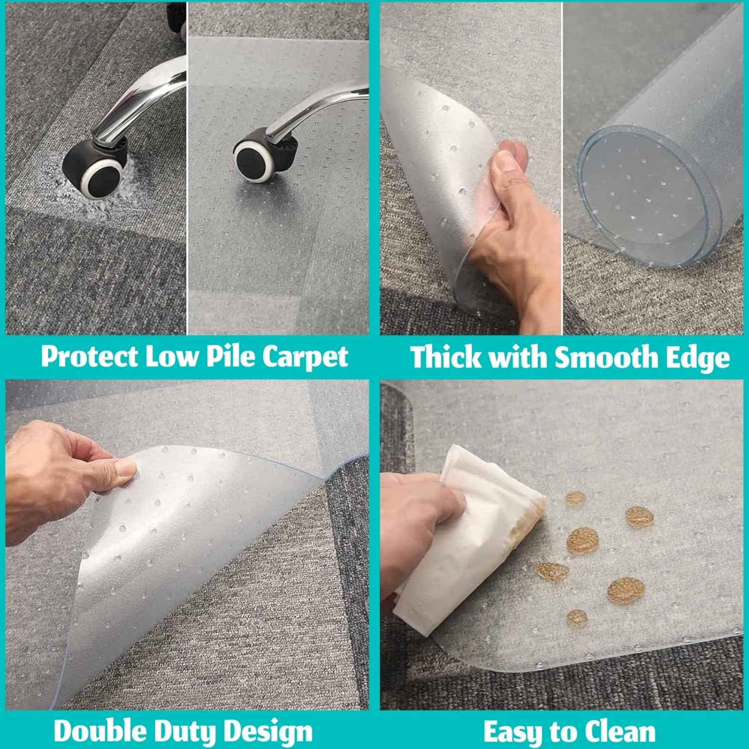 BowLift | Clear PVC Office Chair Mat for Low-Pile Carpet Floors – 120×90 cm Protector – Myrida