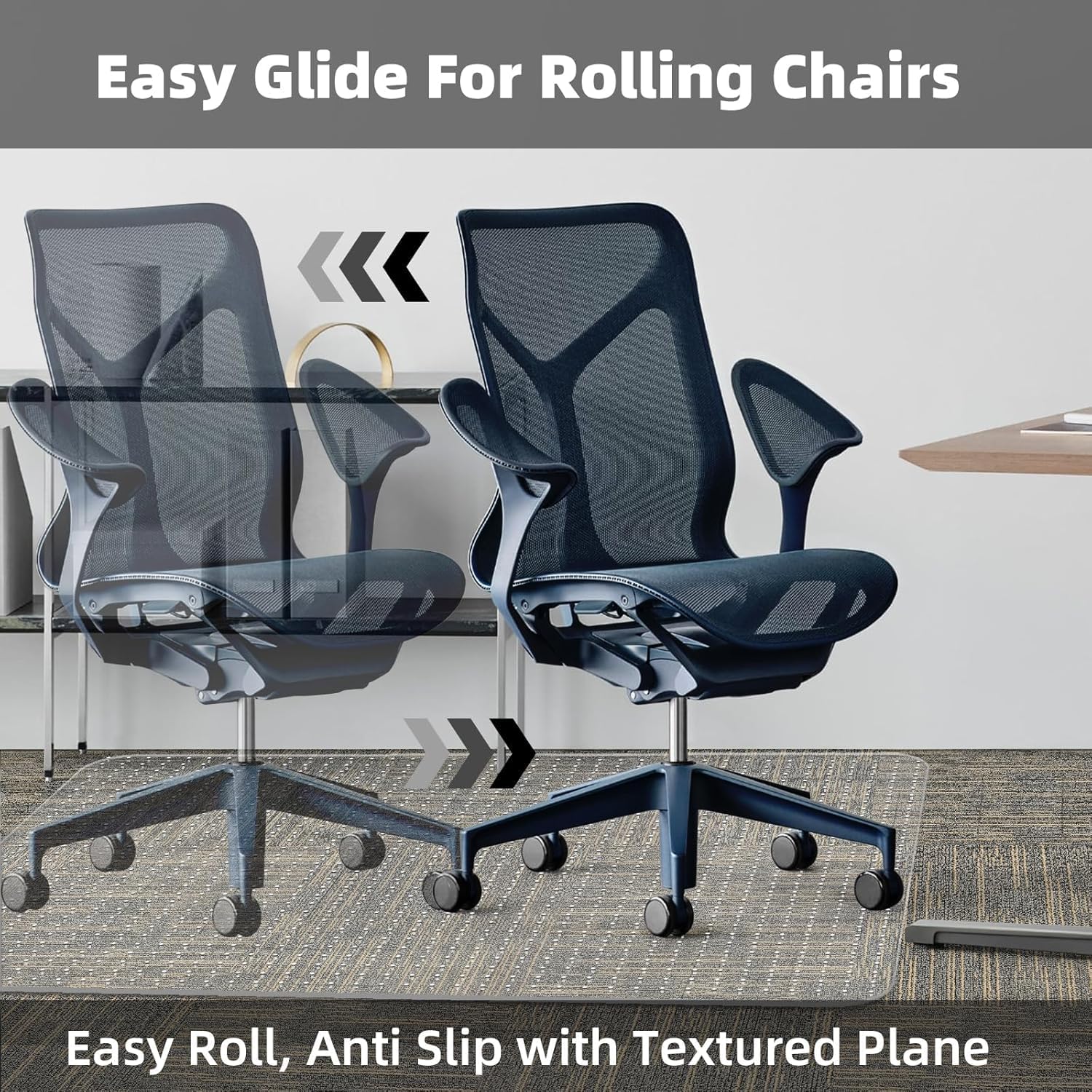 BowLift | Clear PVC Office Chair Mat for Low-Pile Carpet Floors – 120×90 cm Protector – Myrida