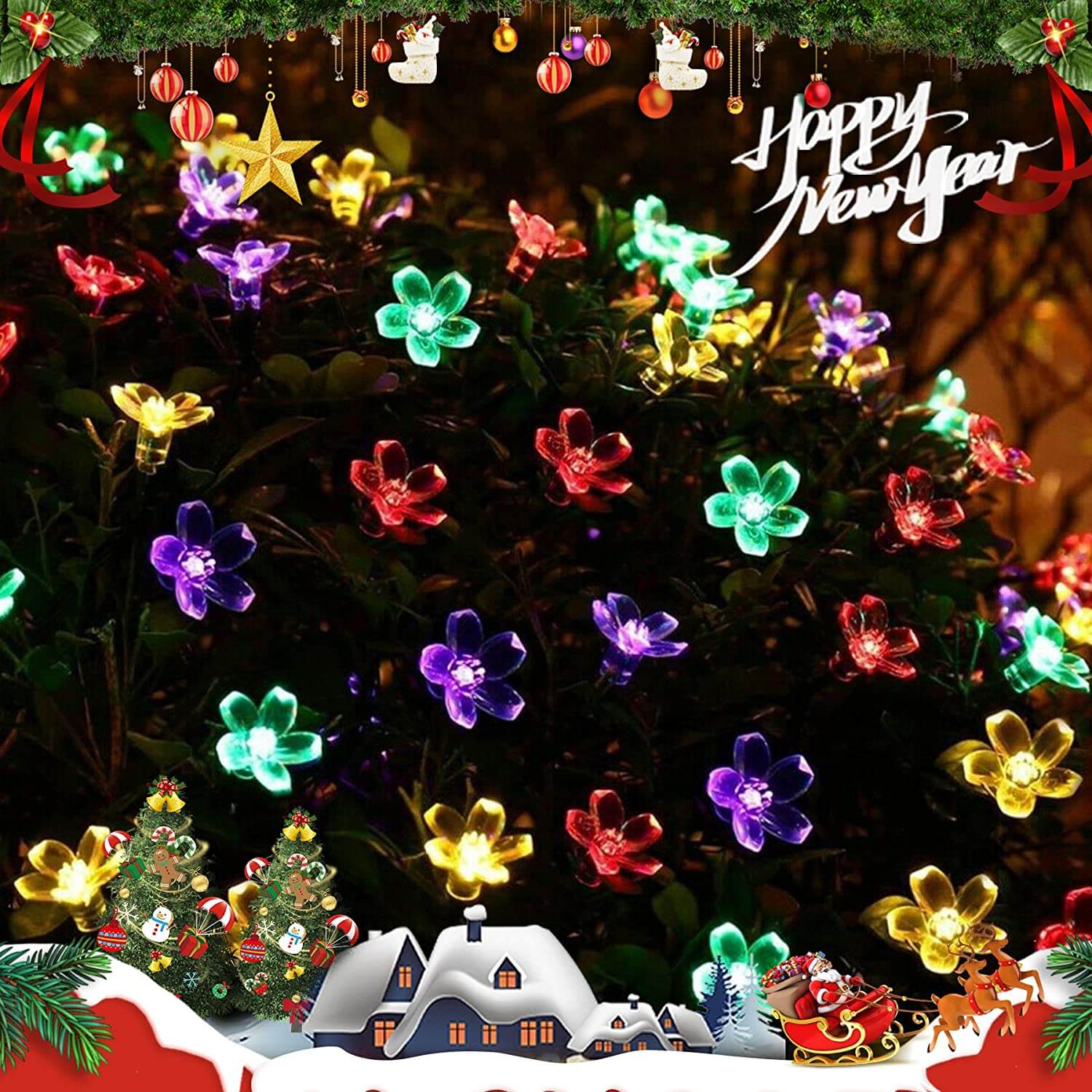 BowLift | LED Solar Sakura String Lights Waterproof Outdoor Fairy Flower Lights