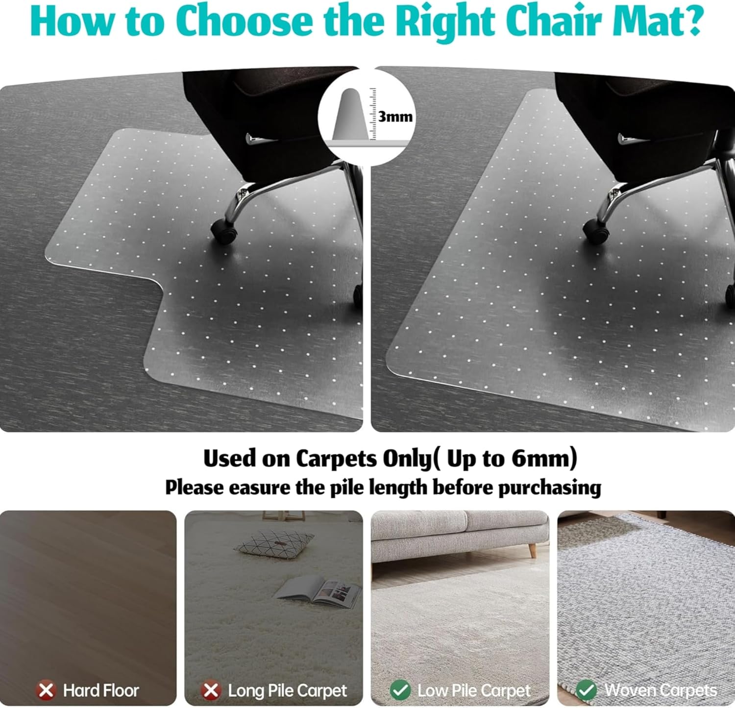BowLift | Clear PVC Office Chair Mat for Low-Pile Carpet Floors – 120×90 cm Protector – Myrida