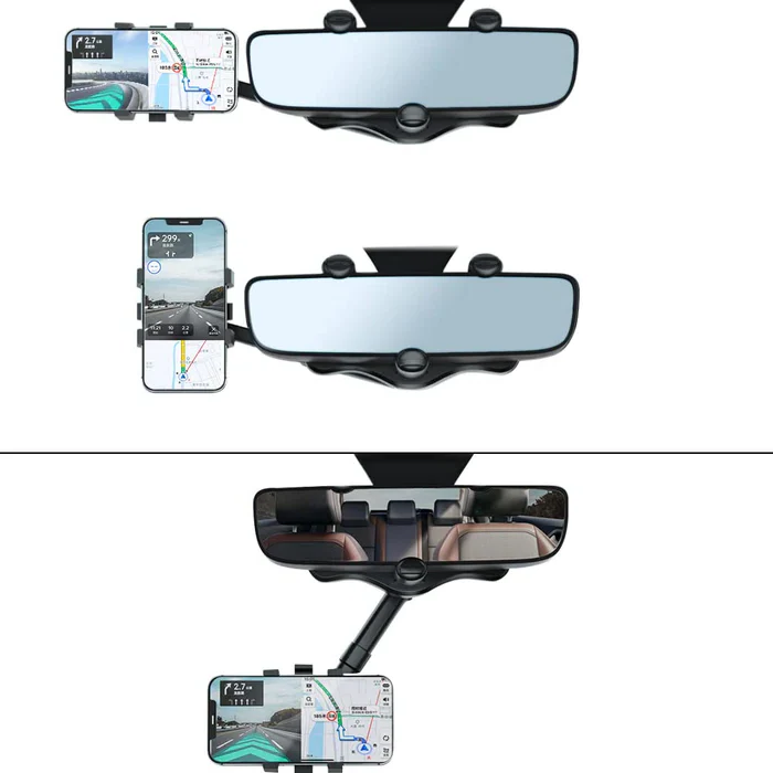 BowLift | Rotatable and Retractable Car Phone Holder - 360 Degree Rear View Mirror Phone Holder