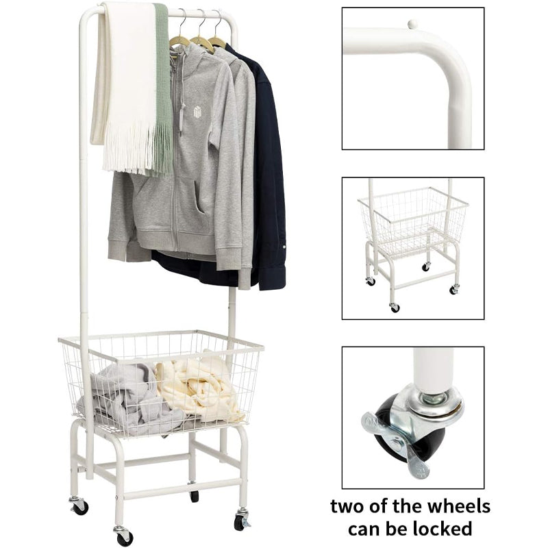BowLift | Wire Basket Truck Laundry Cart with Clothes Rack Metal Rolling Laundry Basket with Lockable Wheels