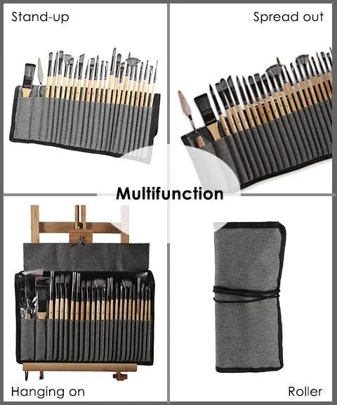 BowLift | Professional Art Brushes with Natural Wood Handles Set of 24