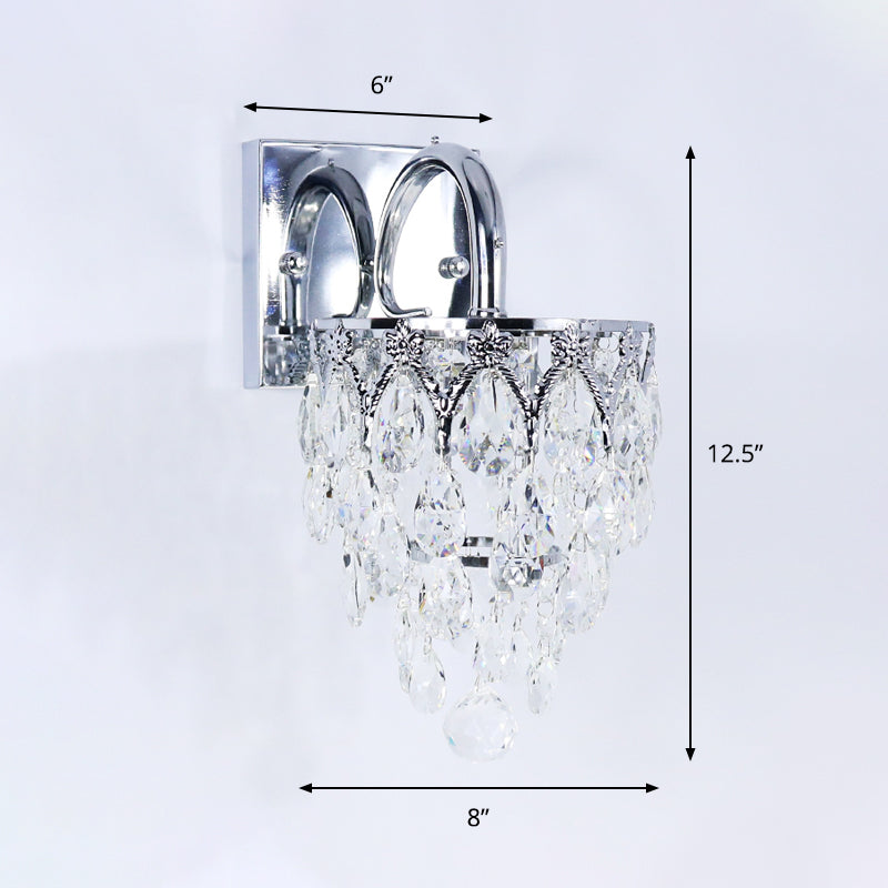 BowLift | Polished Chrome LED Wall Light Modern Crystal Hanging Wall Light with Curved Arm