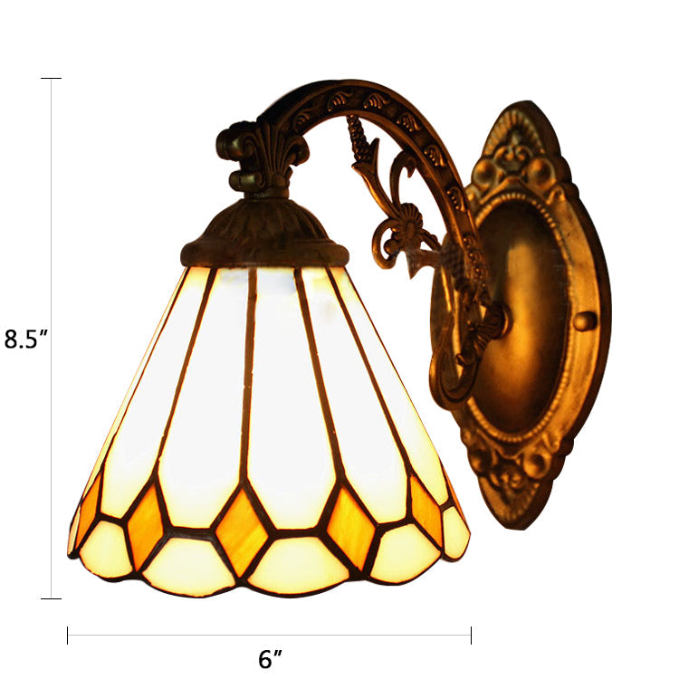 BowLift | Cone Mini Wall Lamp with Ribbed Lampshade 1 Light Art Glass Tiffany Wall Lighting in Brass