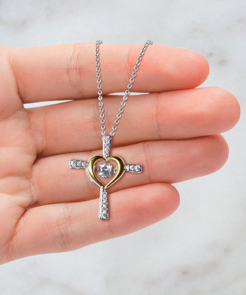 BowLift | Daughter Necklace Gift | Cross Pendant with Cubic Zirconia | Silver-Plated | 16–18" Chain