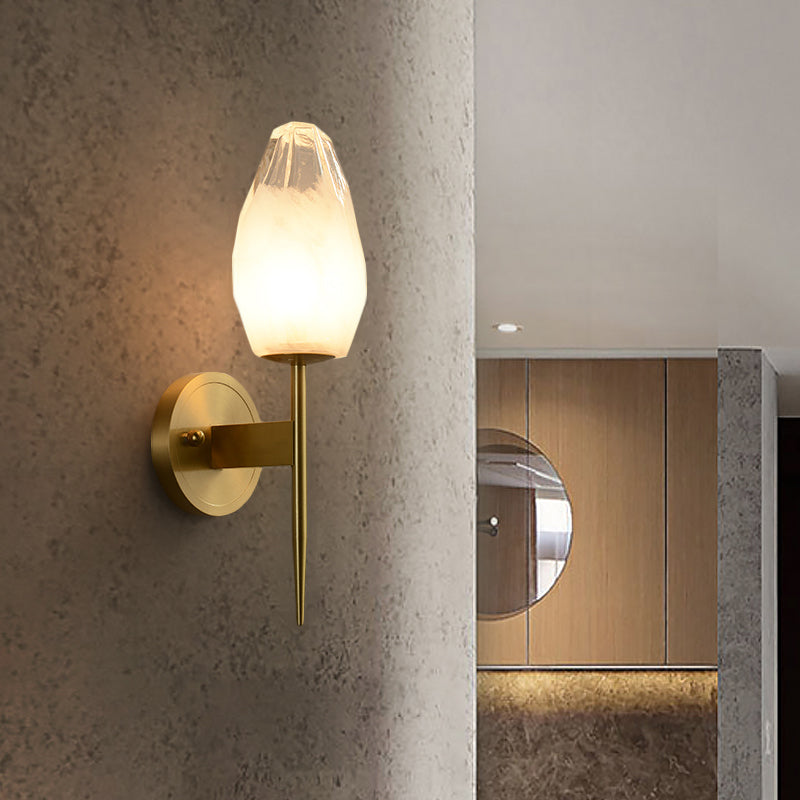 BowLift | Diamond LED Wall Light Post-Modern Clear Glass 1-Head Brass Wall Light for Nightstand