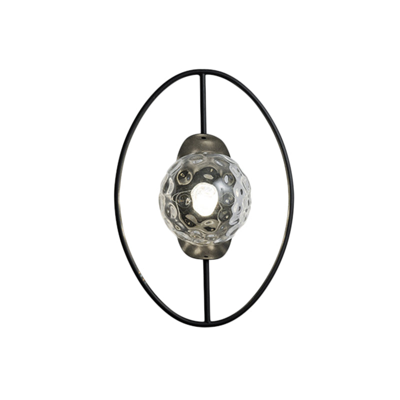 BowLift | Clear Dimpled Glass Orb Wall Light Modern 1-Lamp Black/Gold Wall Lamp with Ring Detail