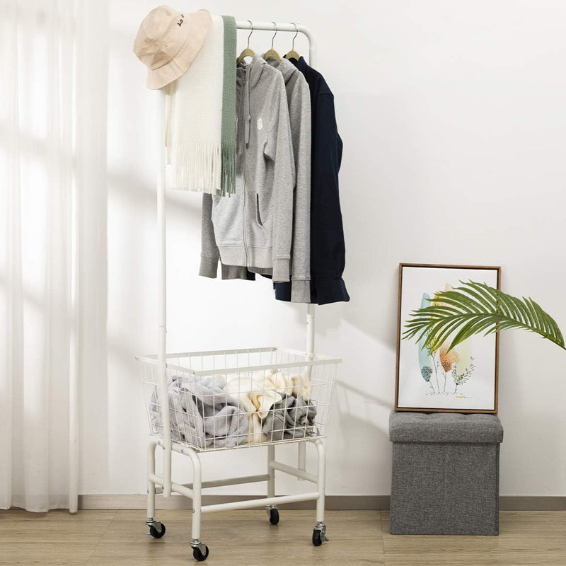 BowLift | Wire Basket Truck Laundry Cart with Clothes Rack Metal Rolling Laundry Basket with Lockable Wheels