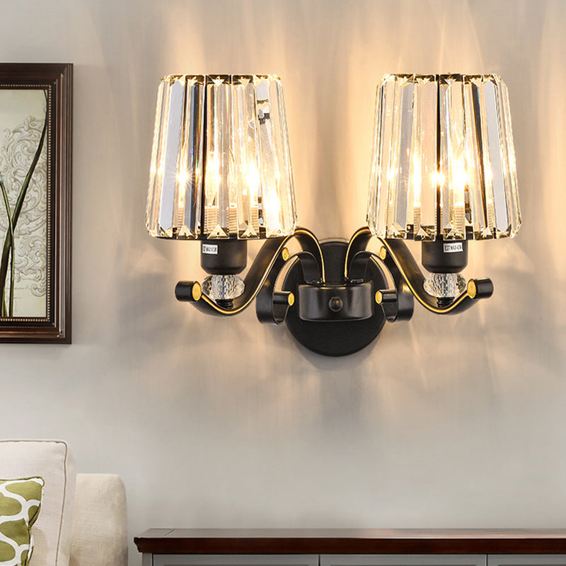BowLift | 1/2-Pear Tapered Wall Light Modern Black Crystal Block Wall Light for the Living Room