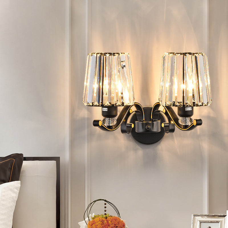 BowLift | 1/2-Pear Tapered Wall Light Modern Black Crystal Block Wall Light for the Living Room