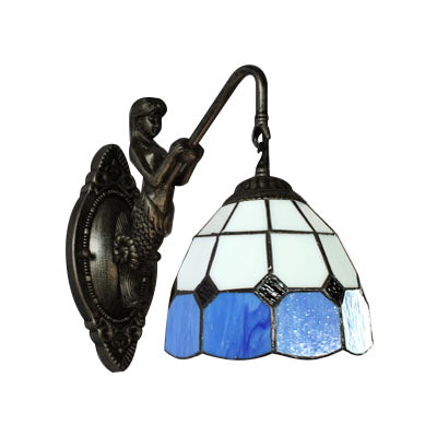 BowLift | 1 Head Wall Mount Light Tiffany Grid Pattern White and Blue Glass Wall Lamp Light