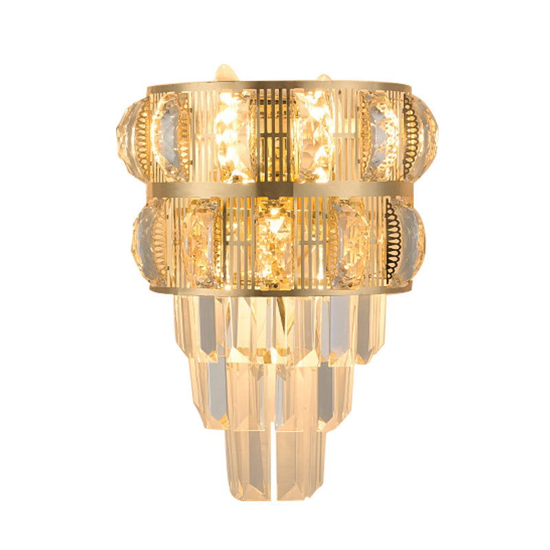 BowLift | 3-Bulb Wall Light Modern Stacked Clear K9 Crystal Wall Sconce Lighting Decorative Item in Gold