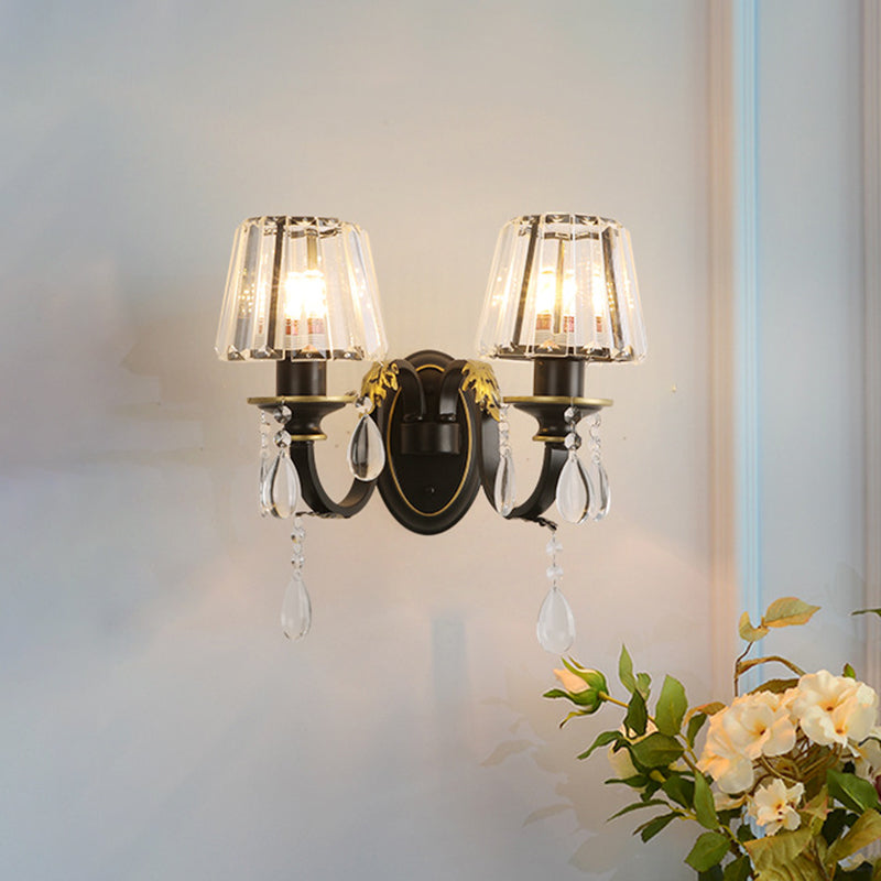 BowLift | Conical Crystal Wall Light Sconces Modern 2 Lights Living Room Wall Light in Black and Gold