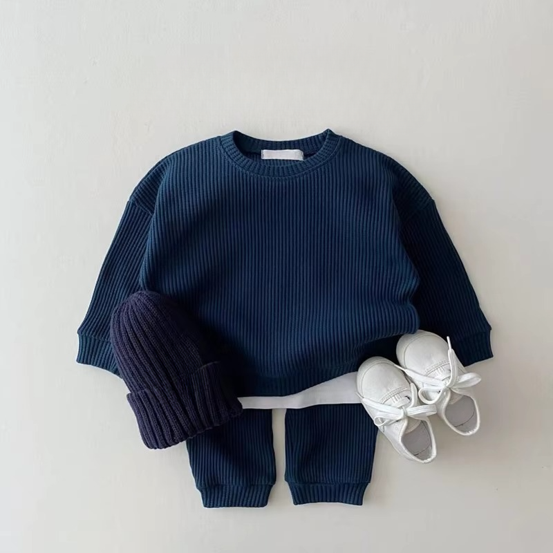 BowLift | Cozy Waffle Cotton Sweatshirt and Pants Set for Baby Boys