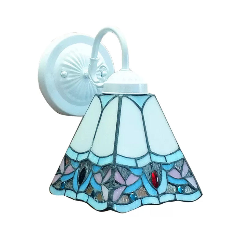 BowLift | Stained Glass Flower Wall Lamp Tiffany 1 Head White/Black/Sky Blue Wall Lamp for Living Room