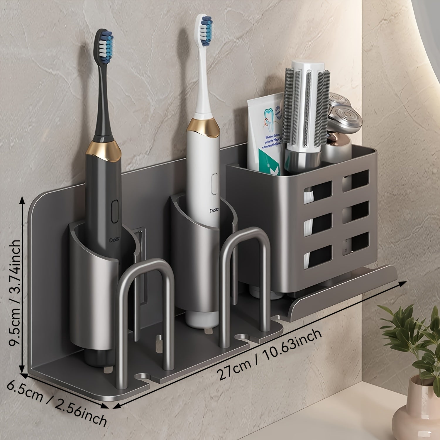 BowLift | BristleHub Wall-Mounted Electric Toothbrush Holder – Aluminium Bathroom Organiser with Drainage Holes