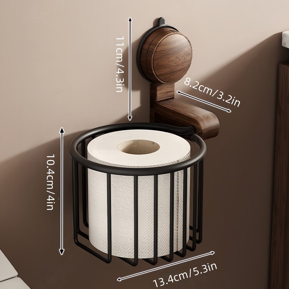 BowLift | Walnut Wood Toilet Paper Holder – Drill-Free with Suction Cup