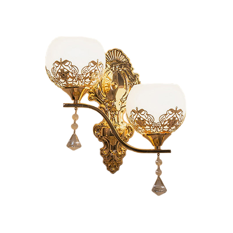 BowLift | Contemporary Dome Wall Lamp Lighting Crystal 2 Lights Wall Mounted Lamp with Curved Arm in Gold