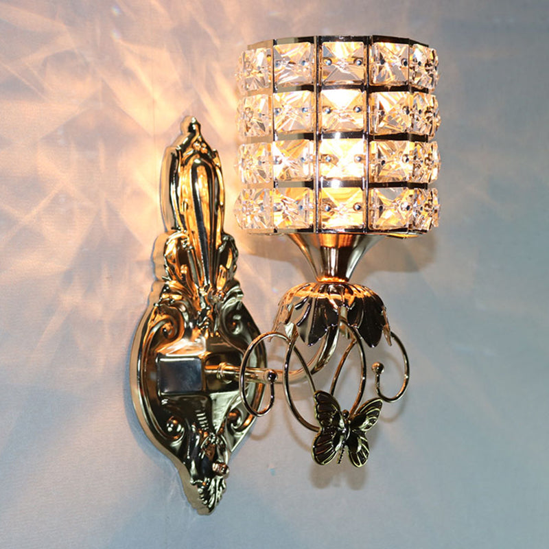 BowLift | 1-Light Metal Wall Light Modernism Cylinder Living Room Pendant Light with Crystal Shade