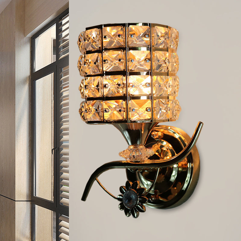 BowLift | 1-Light Metal Wall Light Modernism Cylinder Living Room Pendant Light with Crystal Shade