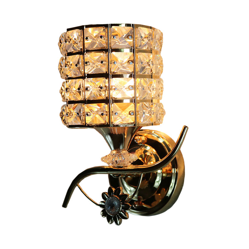 BowLift | 1-Light Metal Wall Light Modernism Cylinder Living Room Pendant Light with Crystal Shade