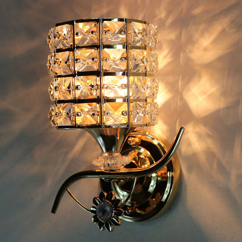 BowLift | 1-Light Metal Wall Light Modernism Cylinder Living Room Pendant Light with Crystal Shade