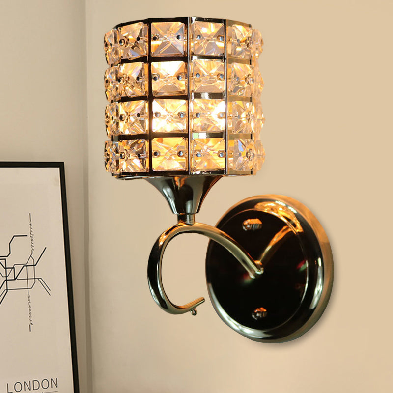 BowLift | 1-Light Metal Wall Light Modernism Cylinder Living Room Pendant Light with Crystal Shade
