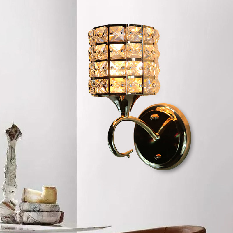 BowLift | 1-Light Metal Wall Light Modernism Cylinder Living Room Pendant Light with Crystal Shade