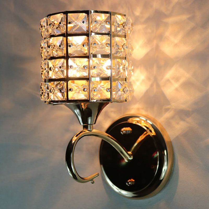 BowLift | 1-Light Metal Wall Light Modernism Cylinder Living Room Pendant Light with Crystal Shade