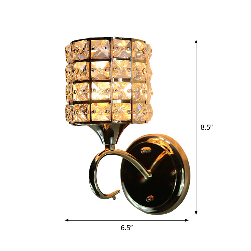 BowLift | 1-Light Metal Wall Light Modernism Cylinder Living Room Pendant Light with Crystal Shade