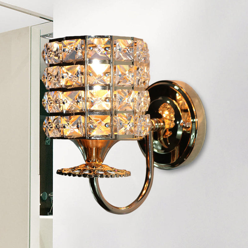 BowLift | 1-Light Metal Wall Light Modernism Cylinder Living Room Pendant Light with Crystal Shade