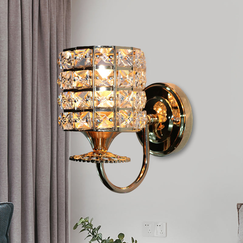 BowLift | 1-Light Metal Wall Light Modernism Cylinder Living Room Pendant Light with Crystal Shade