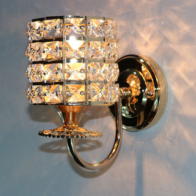BowLift | 1-Light Metal Wall Light Modernism Cylinder Living Room Pendant Light with Crystal Shade