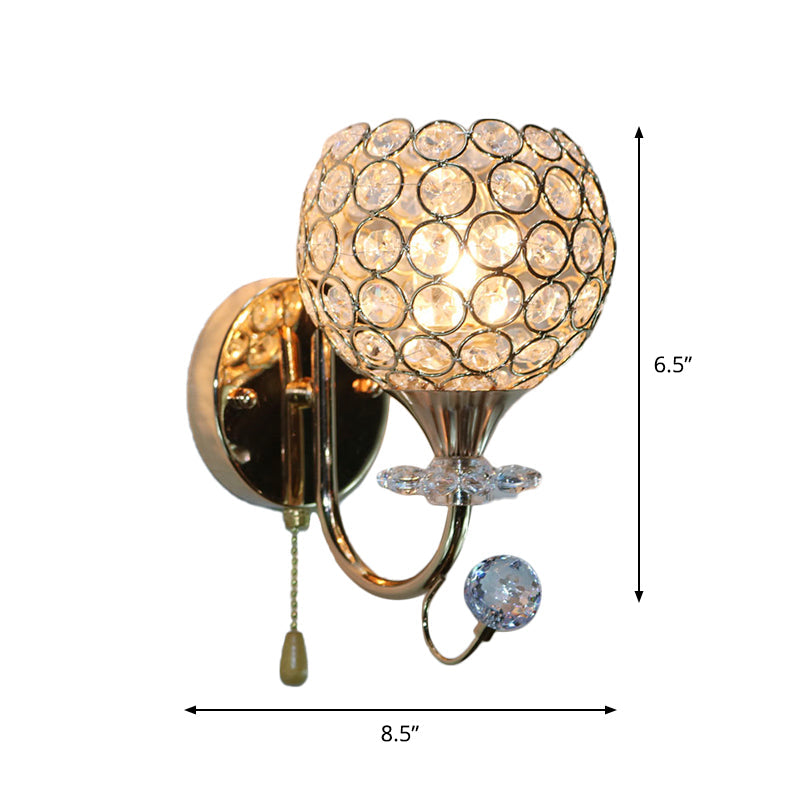 BowLift | Facet Glass Gold Wall Sconce Light Bowl 1 Head Contemporary Wall Mount Light Fixture for Living Room