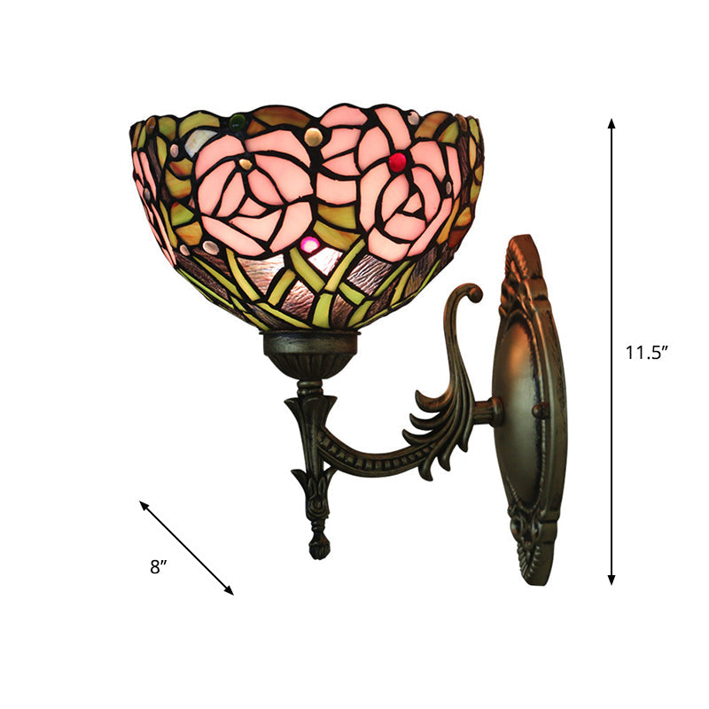 BowLift | Pink Wall Mounted Lighting Tiffany 1 Lamp Glazed Glass Wall Lamp with Bronze Engraved Arm