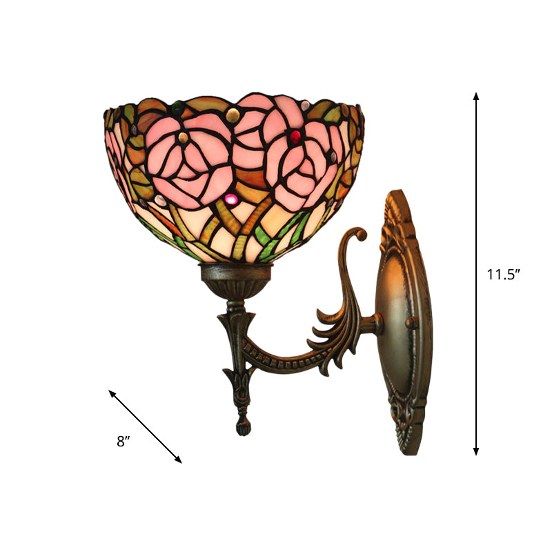 BowLift | Pink Wall Mounted Lighting Tiffany 1 Lamp Glazed Glass Wall Lamp with Bronze Engraved Arm