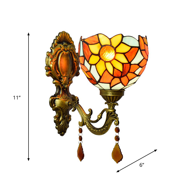 BowLift | Handcrafted Stained Glass Brass Wall Lamp Sunflower 1-Light Tiffany Wall Mount Fixture