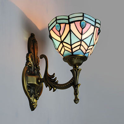BowLift | Baroque Wall Lamp Lighting Stained Glass 1 Main Wall Light Fixture in Blue for Bedroom