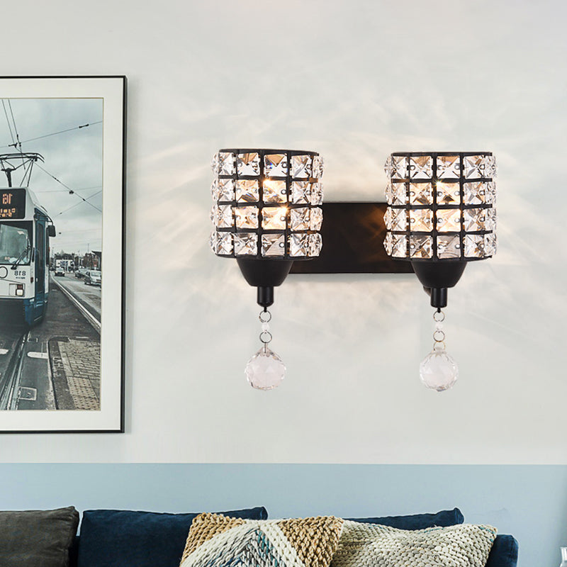 BowLift | Black 2-Light Wall Lamp Postmodern Prismatic Optical Crystal Cylinder Wall-Mounted Light Fixture