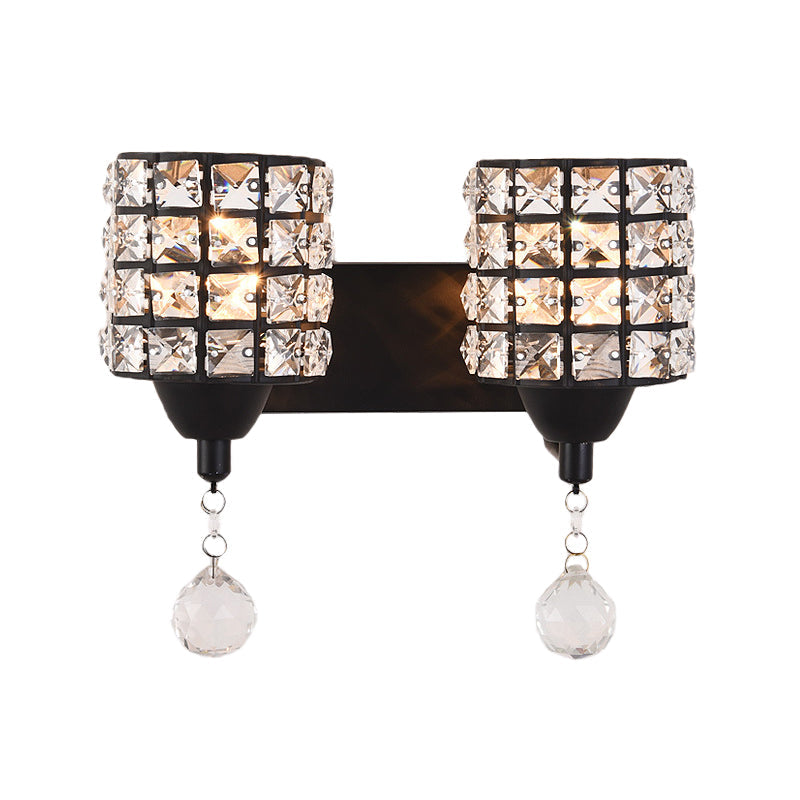 BowLift | Black 2-Light Wall Lamp Postmodern Prismatic Optical Crystal Cylinder Wall-Mounted Light Fixture