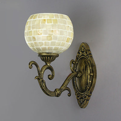 BowLift | Shell Global Wall Lamp with Curved Arm Country Style 1 Head Bedroom Wall Mount Light in Beige/Beige-Red