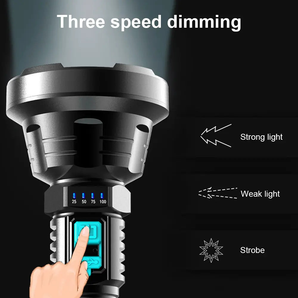 BowLift | 90000LM LED flashlight – Tactical searchlight with USB charging and super bright lighting